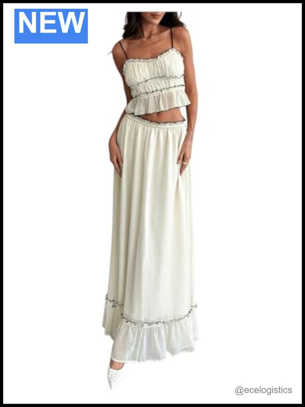 2 Piece Cami Maxi Skirt Set Ruffle Hem Vacation Outfit